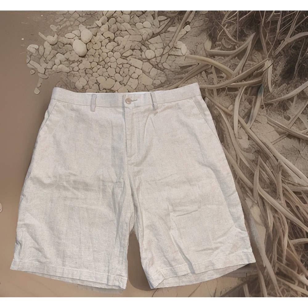 Paradise Shores Linen Blend Shorts Men 36 Beige Preppy Golf Beach Resort Cruise